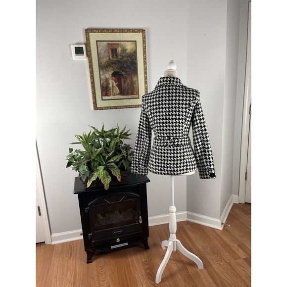 Last Kiss Women's Black & White Long Sleeve 4-Button Tie Closure Jacket Coat SM - Picture 4 of 10